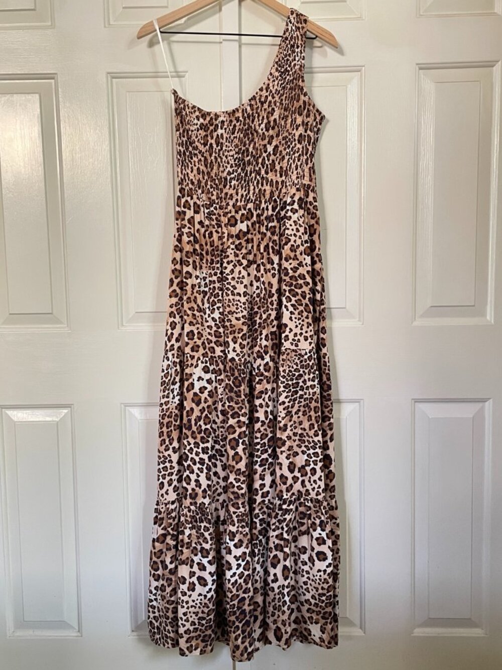 Abel The Label Kelissa Leopard One Shoulder Tiered Maxi Dress XL